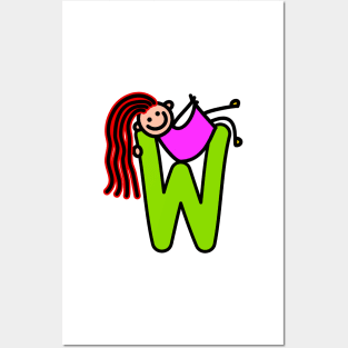 Letter W for girls alphabet Kids Colorful Cartoon Character Posters and Art